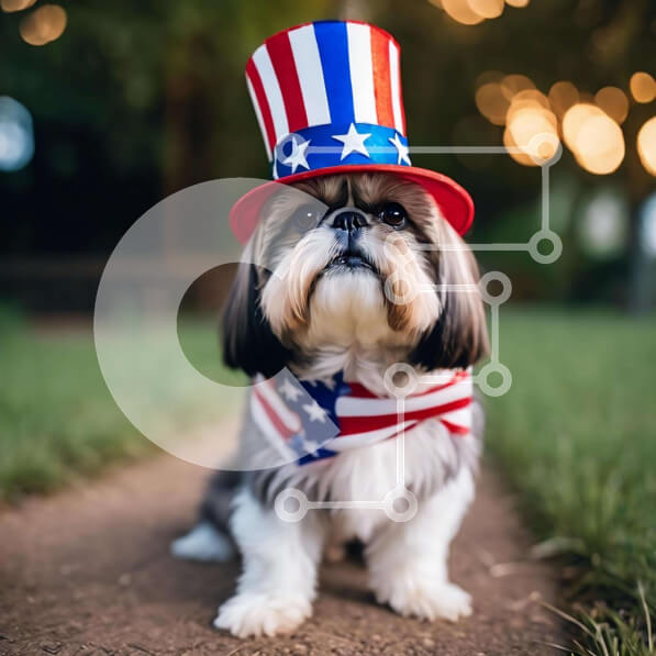 Intra Συλλεκτικό Ξύλινο Παζλ Plywood  4mm - Μικρό σκυλί με καπέλο με θέμα την αμερικανική σημαία Σε Ξύλινο Κουτί - Διαστάσεις: 10x10 cm – 25 κομμάτια