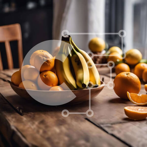 Σετ των 2 Intra Συλλεκτικό Ξύλινο Παζλ Plywood  4mm - Διάφορα φρούτα και ψωμί στο τραπέζι Σε Ξύλινο Κουτί - Διαστάσεις: 10x10 cm – 25 κομμάτια