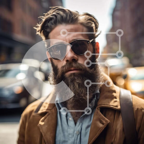 Intra Συλλεκτικό Ξύλινο Παζλ Plywood  4mm - Κομψός άνδρας στην πόλη με τα ταξί στο φόντο Σε Ξύλινο Κουτί - Διαστάσεις Puzzle: 10x10 cm – 25 κομμάτια