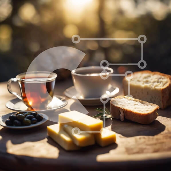 Σετ των 2 Intra Συλλεκτικό Ξύλινο Παζλ Plywood  4mm - Ρουστίκ τραπέζι με ψωμί, ελιές και τσάι Σε Ξύλινο Κουτί - Διαστάσεις: 10x10 cm – 25 κομμάτια