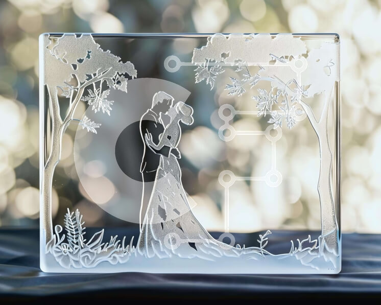 Intra Συλλεκτικό Ξύλινο Παζλ Plywood  4mm - Γυάλινο γλυπτό του ζεύγους που φιλιέται στο δάσος Σε Ξύλινο Κουτί - Διαστάσεις Puzzle: 10x10 cm – 25 κομμάτια