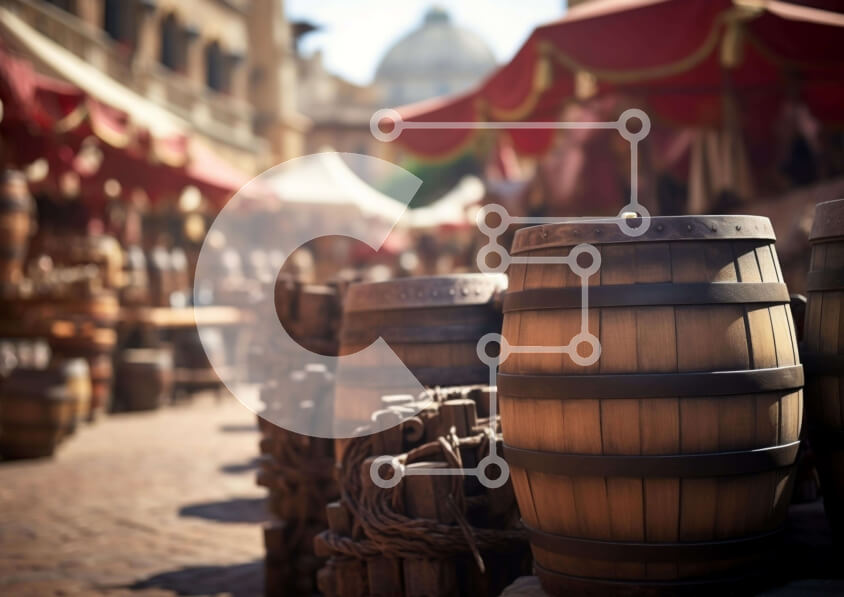 Intra Συλλεκτικό Ξύλινο Παζλ Plywood  4mm - Street Market με ξύλινα βαρέλια και σκηνές Σε Ξύλινο Κουτί - Διαστάσεις: 10x10 cm – 25 κομμάτια