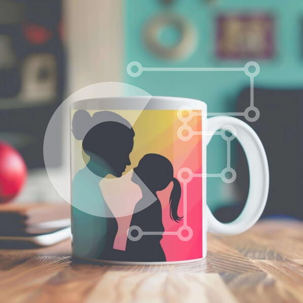 Intra Συλλεκτικό Ξύλινο Παζλ Plywood  4mm - Γοητευτική σκηνή μιας γυναίκας που φιλάει το παιδί σε μια κούπα καφέ Σε Ξύλινο Κουτί - Διαστάσεις Puzzle: 10x10 cm – 25 κομμάτια