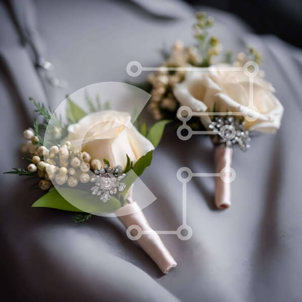 Σετ των 2 Intra Συλλεκτικό Ξύλινο Παζλ Plywood  4mm - Κομψές μπουτονιέρες με λευκά τριαντάφυλλα και πέρλες Σε Ξύλινο Κουτί - Διαστάσεις: 10x10 cm – 25 κομμάτια