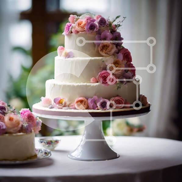 Σετ των 2 Intra Συλλεκτικό Ξύλινο Παζλ Plywood  4mm - Τριώροφη τούρτα γάμου με ροζ και λευκά τριαντάφυλλα Σε Ξύλινο Κουτί - Διαστάσεις: 10x10 cm – 25 κομμάτια