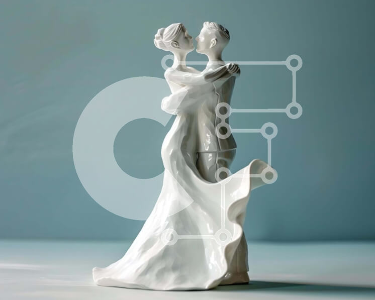 Intra Συλλεκτικό Ξύλινο Παζλ Plywood  4mm - Κεραμικό ειδώλιο δύο ατόμων που αγκαλιάζονται Σε Ξύλινο Κουτί - Διαστάσεις Puzzle: 10x10 cm – 25 κομμάτια