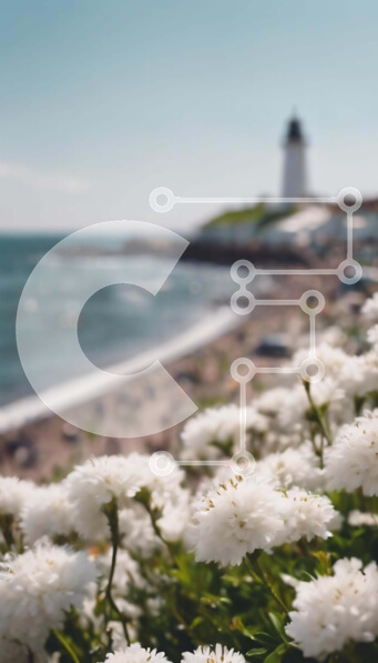 Σετ των 2 Intra Συλλεκτικό Ξύλινο Παζλ Plywood  4mm - Λευκά λουλούδια δίπλα στην ακτή με ωκεανό και φάρο Σε Ξύλινο Κουτί - Διαστάσεις: 10x10 cm – 25 κομμάτια