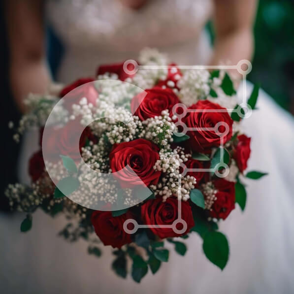 Σετ των 2 Intra Συλλεκτικό Ξύλινο Παζλ Plywood  4mm - Νύφη που κρατά μπουκέτο με κόκκινα τριαντάφυλλα και την αναπνοή του μωρού Σε Ξύλινο Κουτί - Διαστάσεις: 10x10 cm – 25 κομμάτια