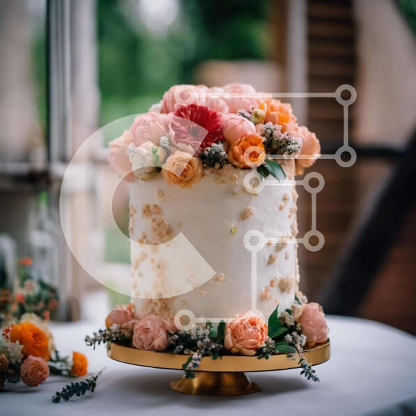 Σετ των 2 Intra Συλλεκτικό Ξύλινο Παζλ Plywood  4mm - Λευκό κέικ με λουλούδια ροδάκινου και πορτοκαλιού Σε Ξύλινο Κουτί - Διαστάσεις: 10x10 cm – 25 κομμάτια