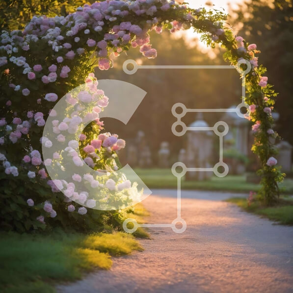 Intra Συλλεκτικό Ξύλινο Παζλ Plywood  4mm - Γαλήνια αψίδα με ροζ τριαντάφυλλα και δέντρα Σε Ξύλινο Κουτί - Διαστάσεις: 10x10 cm – 25 κομμάτια