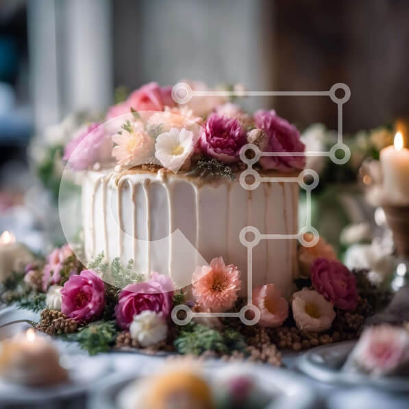 Σετ των 2 Intra Συλλεκτικό Ξύλινο Παζλ Plywood  4mm - Λευκό κέικ με ροζ και λευκά λουλούδια Σε Ξύλινο Κουτί - Διαστάσεις: 10x10 cm – 25 κομμάτια