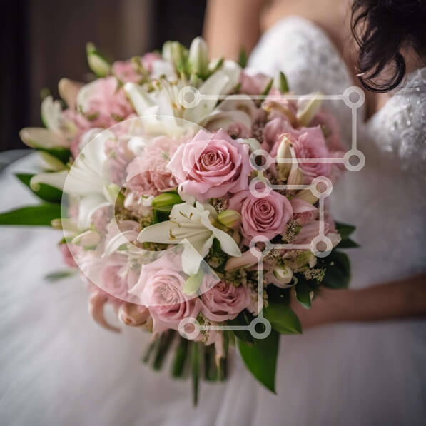 Σετ των 2 Intra Συλλεκτικό Ξύλινο Παζλ Plywood  4mm - Μπουκέτο κρατώντας νύφη με ροζ τριαντάφυλλα και λευκούς κρίνους Σε Ξύλινο Κουτί - Διαστάσεις: 10x10 cm – 25 κομμάτια