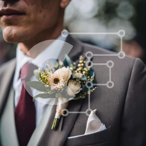 Σετ των 2 Intra Συλλεκτικό Ξύλινο Παζλ Plywood  4mm - Άνδρας με γκρι κοστούμι και σμόκιν με λευκή μπουτονιέρα λουλουδιών Σε Ξύλινο Κουτί - Διαστάσεις: 10x10 cm – 25 κομμάτια