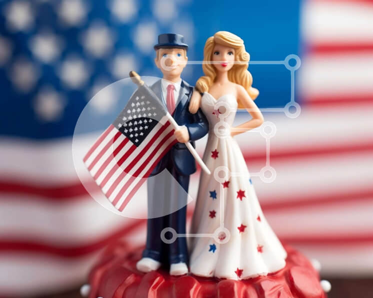 Intra Συλλεκτικό Ξύλινο Παζλ Plywood  4mm - Γαμήλια τούρτα 4ης Ιουλίου με κάλυμμα τούρτας με αμερικανική σημαία Σε Ξύλινο Κουτί - Διαστάσεις: 10x10 cm – 25 κομμάτια