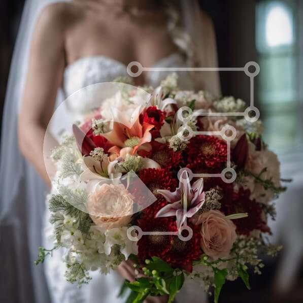 Σετ των 2 Intra Συλλεκτικό Ξύλινο Παζλ Plywood  4mm - Νύφη με κόκκινο, λευκό και ροζ μπουκέτο λουλουδιών Σε Ξύλινο Κουτί - Διαστάσεις: 10x10 cm – 25 κομμάτια