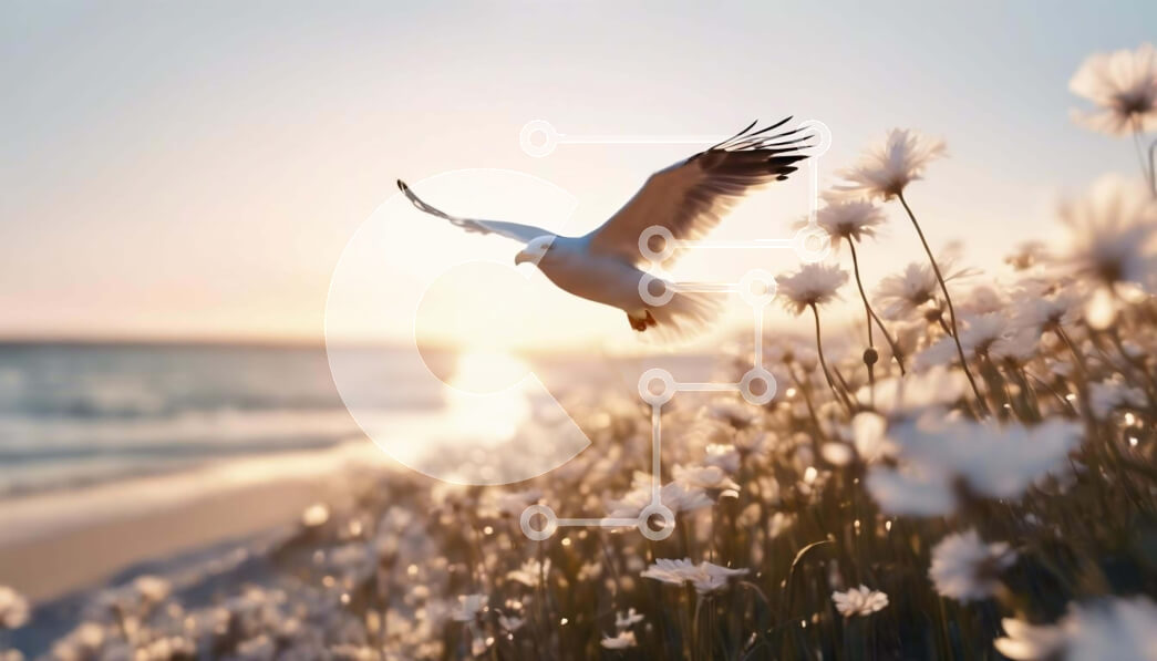 Intra Συλλεκτικό Ξύλινο Παζλ Plywood  4mm - Γλάρος που πετά πάνω από λουλούδια στην παραλία στο ηλιοβασίλεμα Σε Ξύλινο Κουτί - Διαστάσεις: 10x10 cm – 25 κομμάτια