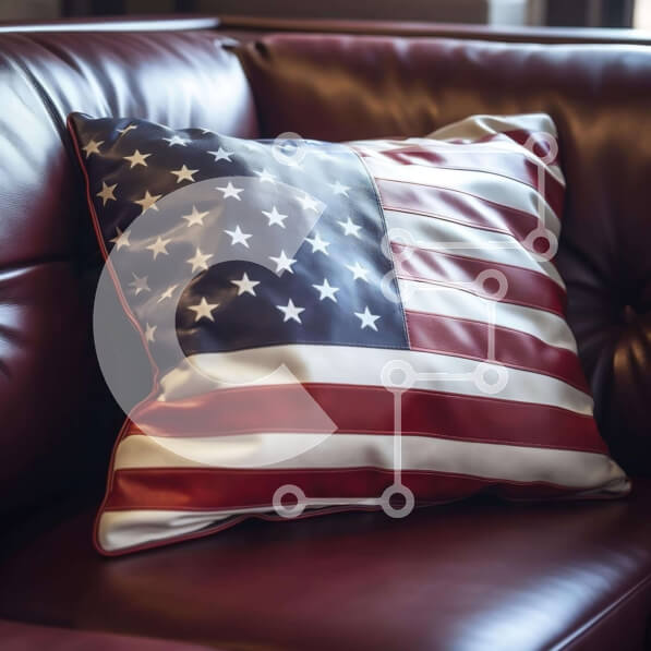 Intra Συλλεκτικό Ξύλινο Παζλ Plywood  4mm - Κόκκινος δερμάτινος καναπές με μαξιλάρι με αμερικανική σημαία Σε Ξύλινο Κουτί - Διαστάσεις Puzzle: 10x10 cm – 25 κομμάτια