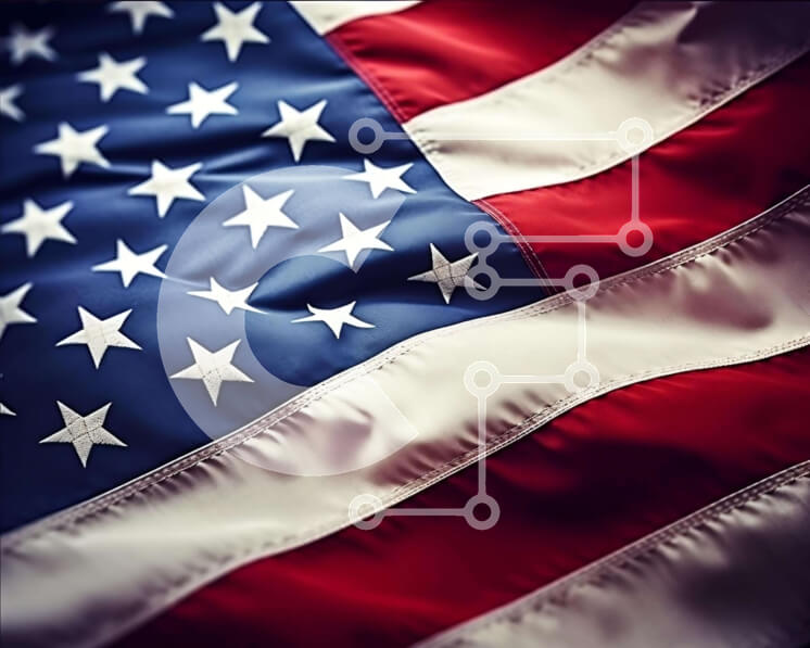 Intra Συλλεκτικό Ξύλινο Παζλ Plywood  4mm - Κοντινό πλάνο της κυματίζει αμερικανική σημαία Σε Ξύλινο Κουτί - Διαστάσεις: 10x10 cm – 25 κομμάτια