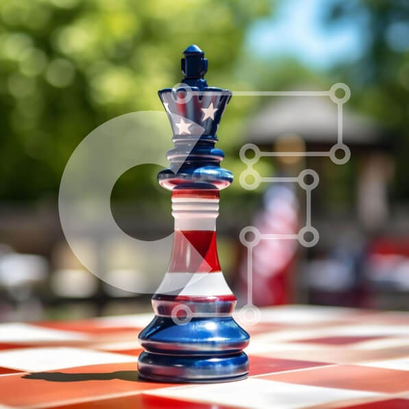 Intra Συλλεκτικό Ξύλινο Παζλ Plywood  4mm - Πατριωτικό σετ σκακιού με σχέδιο αμερικανικής σημαίας Σε Ξύλινο Κουτί - Διαστάσεις: 10x10 cm – 25 κομμάτια