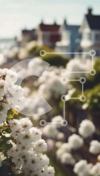 Σετ των 2 Intra Συλλεκτικό Ξύλινο Παζλ Plywood  4mm - Μπουκέτο με λευκά λουλούδια με σπίτια στο φόντο Σε Ξύλινο Κουτί - Διαστάσεις: 10x10 cm – 25 κομμάτια