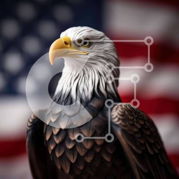 Intra Συλλεκτικό Ξύλινο Παζλ Plywood  4mm - Άγαλμα φαλακρού αετού με αμερικανική σημαία Σε Ξύλινο Κουτί - Διαστάσεις Puzzle: 10x10 cm – 25 κομμάτια