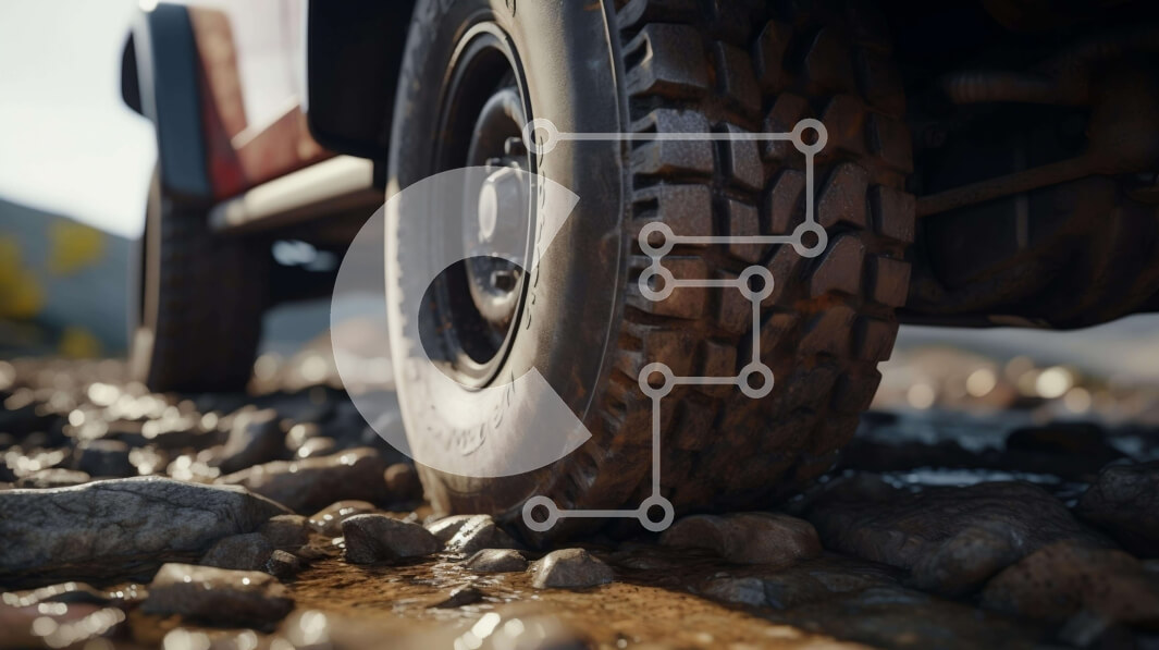 Intra Συλλεκτικό Ξύλινο Παζλ Plywood  4mm - Κόκκινο φορτηγό εκτός δρόμου που οδηγεί σε βραχώδες έδαφος Σε Ξύλινο Κουτί - Διαστάσεις Puzzle: 10x10 cm – 25 κομμάτια