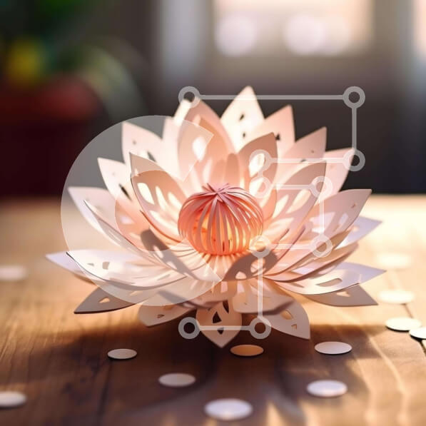 Intra Συλλεκτικό Ξύλινο Παζλ Plywood  4mm - Χάρτινο λουλούδι λωτού σε ξύλινο τραπέζι με λευκό κομφετί Σε Ξύλινο Κουτί - Διαστάσεις Puzzle: 10x10 cm – 25 κομμάτια