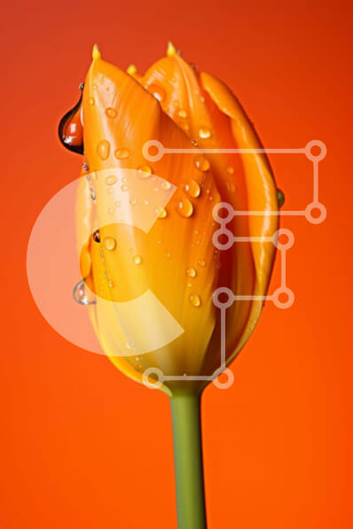 Σετ των 2 Intra Συλλεκτικό Ξύλινο Παζλ Plywood  4mm - Πορτοκαλί λουλούδι τουλίπας με σταγονίδια νερού σε φωτεινό φόντο Σε Ξύλινο Κουτί - Διαστάσεις: 10x10 cm – 25 κομμάτια