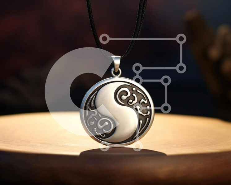 Intra Συλλεκτικό Ξύλινο Παζλ Plywood  4mm - Ασημένιο μενταγιόν Yin-Yang σε ξύλινο τραπέζι Σε Ξύλινο Κουτί - Διαστάσεις Puzzle: 10x10 cm – 25 κομμάτια