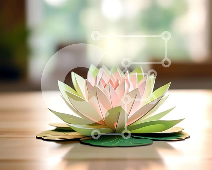 Intra Συλλεκτικό Ξύλινο Παζλ Plywood  4mm - Λουλούδι Lotus από χαρτί σε ξύλινο τραπέζι με φυσικό φως Σε Ξύλινο Κουτί - Διαστάσεις Puzzle: 10x10 cm – 25 κομμάτια