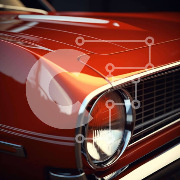 Intra Συλλεκτικό Ξύλινο Παζλ Plywood  4mm - Κοντινό πλάνο καλοσυντηρημένου κλασικού πορτοκαλί αυτοκινήτου Σε Ξύλινο Κουτί - Διαστάσεις Puzzle: 10x10 cm – 25 κομμάτια