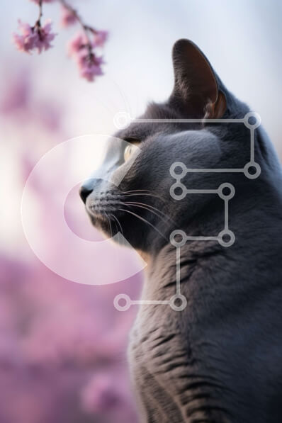 Σετ των 2 Intra Συλλεκτικό Ξύλινο Παζλ Plywood  4mm - Περίεργη γκρίζα γάτα με ροζ άνθη Σε Ξύλινο Κουτί - Διαστάσεις: 10x10 cm – 25 κομμάτια