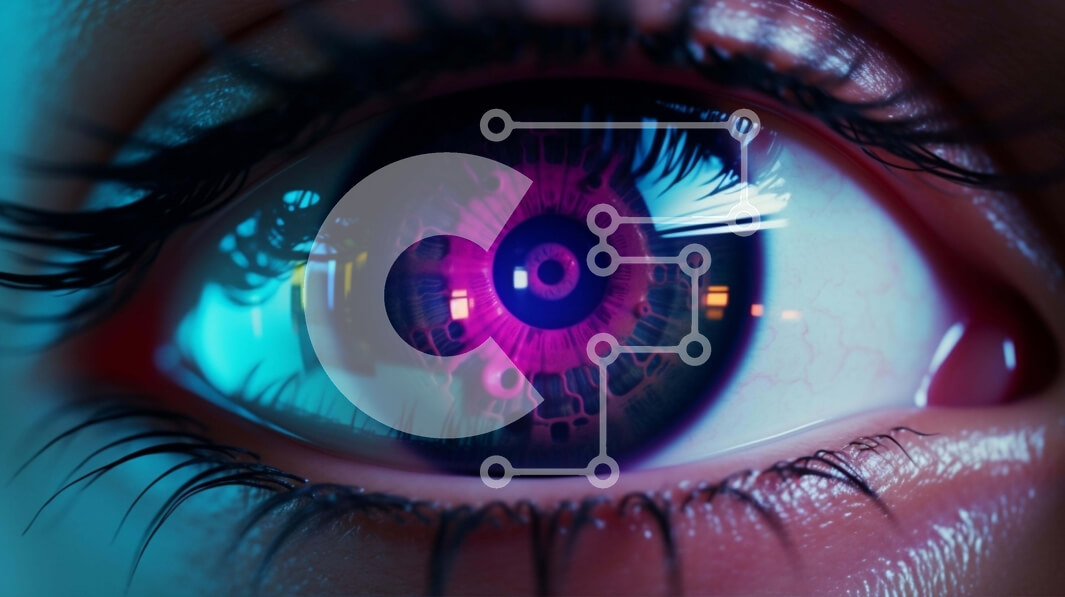 Intra Συλλεκτικό Ξύλινο Παζλ Plywood  4mm - Κοντινό πλάνο του γυναικείου ματιού με πολύχρωμα γρανάζια και φώτα Σε Ξύλινο Κουτί - Διαστάσεις Puzzle: 10x10 cm – 25 κομμάτια