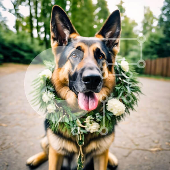 Intra Συλλεκτικό Ξύλινο Παζλ Plywood  4mm - Γερμανικός Ποιμενικός με κολάρο λουλουδιών Σε Ξύλινο Κουτί - Διαστάσεις: 10x10 cm – 25 κομμάτια