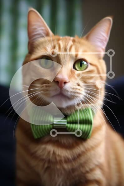 Σετ των 2 Intra Συλλεκτικό Ξύλινο Παζλ Plywood  4mm - Πορτοκαλί τιγρέ γάτα με πράσινο παπιγιόν Σε Ξύλινο Κουτί - Διαστάσεις: 10x10 cm – 25 κομμάτια