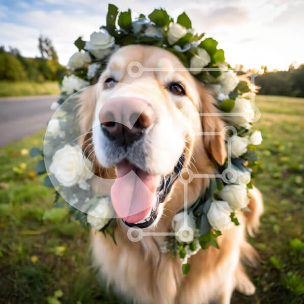 Intra Συλλεκτικό Ξύλινο Παζλ Plywood  4mm - Σκύλος Γκόλντεν Ριτρίβερ με λευκά λουλούδια Σε Ξύλινο Κουτί - Διαστάσεις: 10x10 cm – 25 κομμάτια