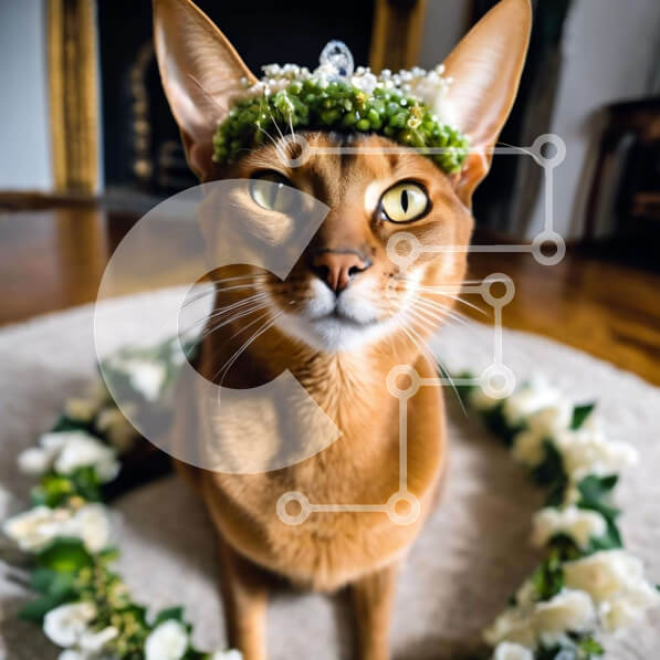 Intra Συλλεκτικό Ξύλινο Παζλ Plywood  4mm - Καφέ γάτα με λουλουδάτο στεφάνι Σε Ξύλινο Κουτί - Διαστάσεις: 10x10 cm – 25 κομμάτια