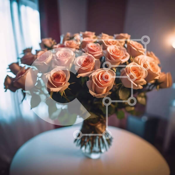 Σετ των 2 Intra Συλλεκτικό Ξύλινο Παζλ Plywood  4mm - Κομψό μπουκέτο με ροζ τριαντάφυλλα σε λευκό τραπέζι Σε Ξύλινο Κουτί - Διαστάσεις: 10x10 cm – 25 κομμάτια