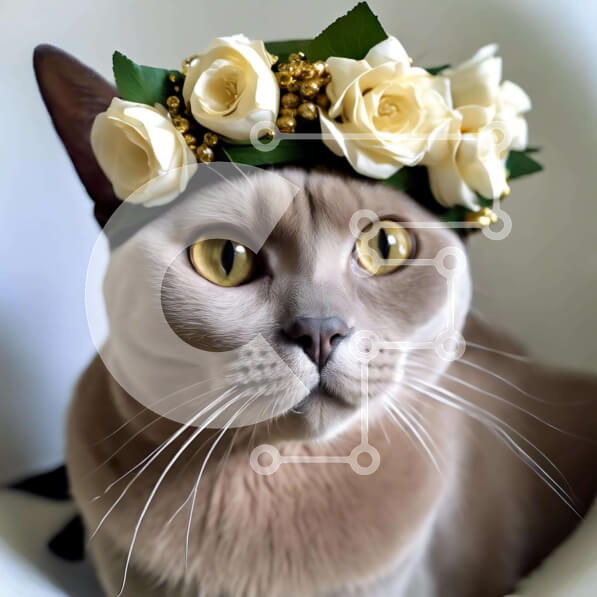 Intra Συλλεκτικό Ξύλινο Παζλ Plywood  4mm - Γκρίζα γάτα με λευκά λουλούδια στο κεφάλι Σε Ξύλινο Κουτί - Διαστάσεις: 10x10 cm – 25 κομμάτια