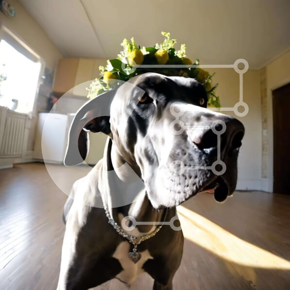 Intra Συλλεκτικό Ξύλινο Παζλ Plywood  4mm - Χαλαρό μεγάλο σκυλί που φορά κορώνα λουλουδιών Σε Ξύλινο Κουτί - Διαστάσεις: 10x10 cm – 25 κομμάτια