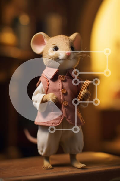 Intra Συλλεκτικό Ξύλινο Παζλ Plywood  4mm - Ποντίκι παιχνίδι με στολή Πινόκιο σε ξύλινη επιφάνεια Σε Ξύλινο Κουτί - Διαστάσεις: 10x10 cm – 25 κομμάτια