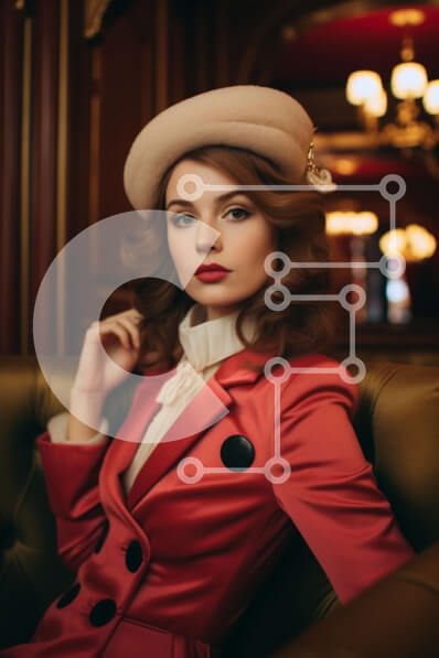 Intra Συλλεκτικό Ξύλινο Παζλ Plywood  4mm - Κομψή γυναίκα με κόκκινο παλτό και καπέλο που ποζάρει για την κάμερα Σε Ξύλινο Κουτί - Διαστάσεις Puzzle: 10x10 cm – 25 κομμάτια