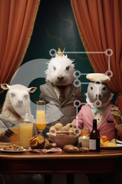 Σετ των 2 Intra Συλλεκτικό Ξύλινο Παζλ Plywood  4mm - Γούνινα ζώα που δειπνούν μαζί με στολές ζώων Σε Ξύλινο Κουτί - Διαστάσεις: 10x10 cm – 25 κομμάτια