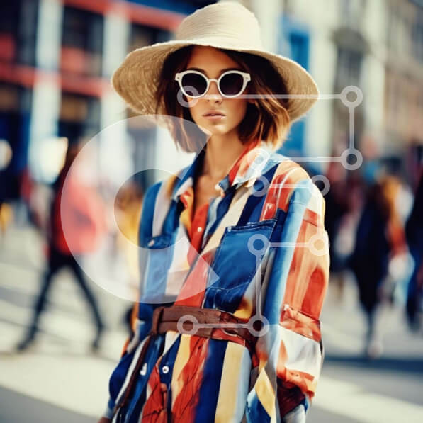 Σετ των 2 Intra Συλλεκτικό Ξύλινο Παζλ Plywood  4mm - Κομψή γυναίκα με πολύχρωμο φόρεμα και καπέλο που περπατά στο δρόμο Σε Ξύλινο Κουτί - Διαστάσεις: 10x10 cm – 25 κομμάτια