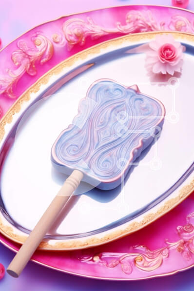 Σετ των 2 Intra Συλλεκτικό Ξύλινο Παζλ Plywood  4mm - Παγωτό ποπ σε ροζ και χρυσό πιάτο με λουλούδια Σε Ξύλινο Κουτί - Διαστάσεις: 10x10 cm – 25 κομμάτια