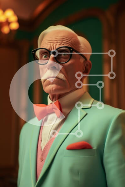 Intra Συλλεκτικό Ξύλινο Παζλ Plywood  4mm - Ηλικιωμένος με μαύρισμα και μπλε ενδυμασία με γυαλιά και κόκκινο παπιγιόν Σε Ξύλινο Κουτί - Διαστάσεις Puzzle: 10x10 cm – 25 κομμάτια