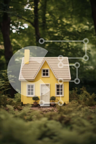 Σετ των 2 Intra Συλλεκτικό Ξύλινο Παζλ Plywood  4mm - Μικρό κίτρινο σπίτι στο δάσος που περιβάλλεται από πράσινο Σε Ξύλινο Κουτί - Διαστάσεις: 10x10 cm – 25 κομμάτια