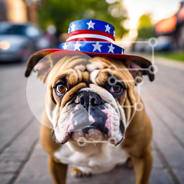 Intra Συλλεκτικό Ξύλινο Παζλ Plywood  4mm - Μπουλντόγκ με καπέλο αμερικανικής σημαίας Σε Ξύλινο Κουτί - Διαστάσεις: 10x10 cm – 25 κομμάτια