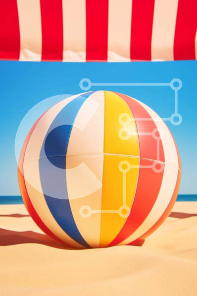 Intra Συλλεκτικό Ξύλινο Παζλ Plywood  4mm - Πολύχρωμη μπάλα παραλίας και ομπρέλα στην άμμο με θέα στην παραλία Σε Ξύλινο Κουτί - Διαστάσεις Puzzle: 10x10 cm – 25 κομμάτια