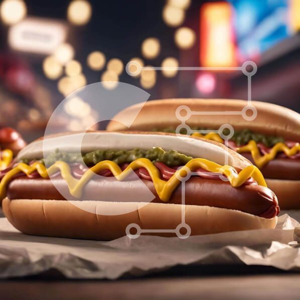 Σετ των 2 Intra Συλλεκτικό Ξύλινο Παζλ Plywood  4mm - Χοτ ντογκ με μουστάρδα και κέτσαπ σε χαρτί με φώτα νέον Σε Ξύλινο Κουτί - Διαστάσεις: 10x10 cm – 25 κομμάτια